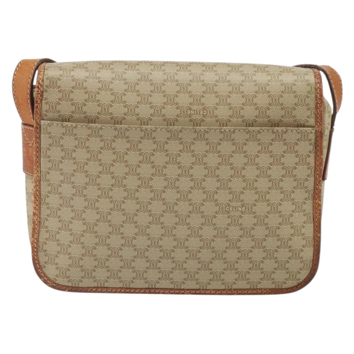 CELINE Macadam Canvas Circle Shoulder Bag Beige Gold Auth 163837