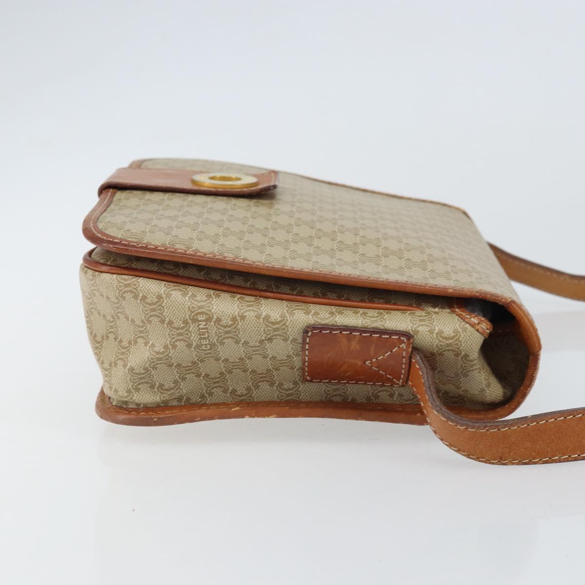 CELINE Macadam Canvas Circle Shoulder Bag Beige Gold Auth 163837