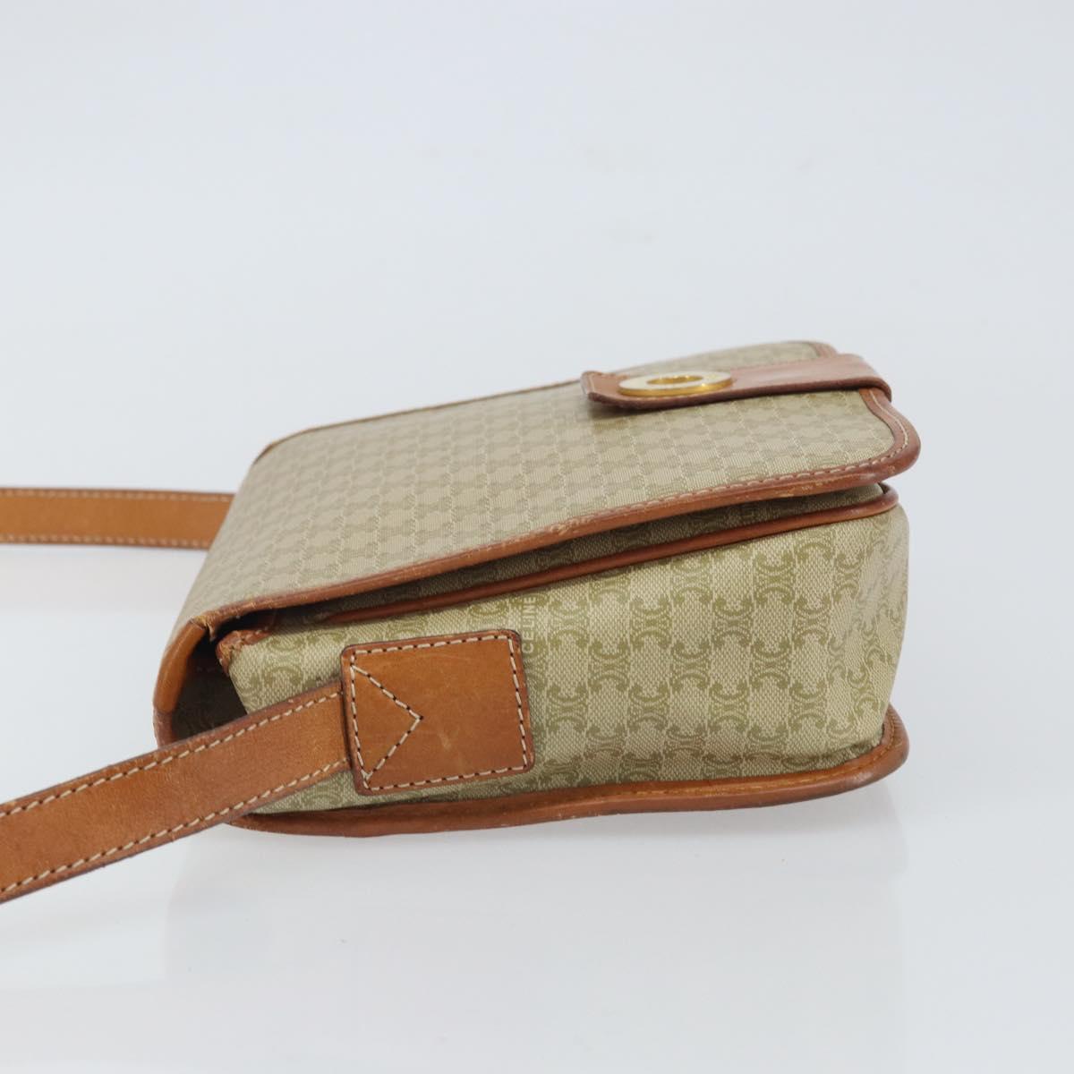 CELINE Macadam Canvas Circle Shoulder Bag Beige Gold Auth 163837
