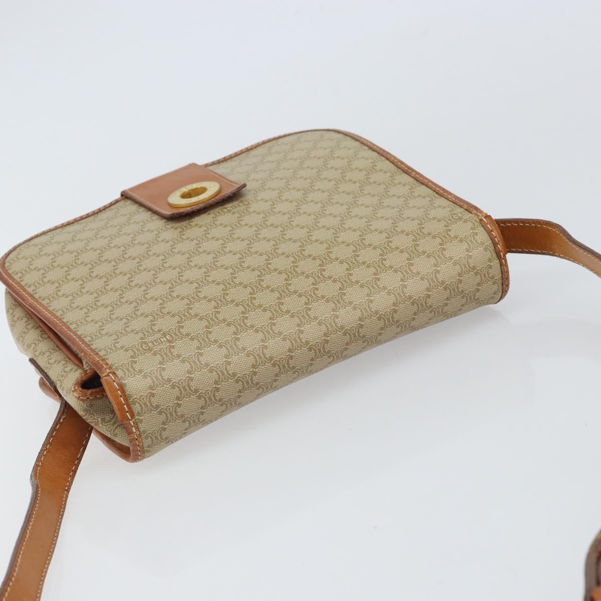 CELINE Macadam Canvas Circle Shoulder Bag Beige Gold Auth 163837