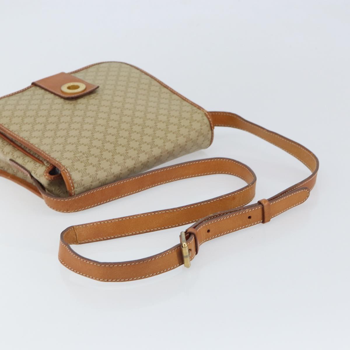 CELINE Macadam Canvas Circle Shoulder Bag Beige Gold Auth 163837