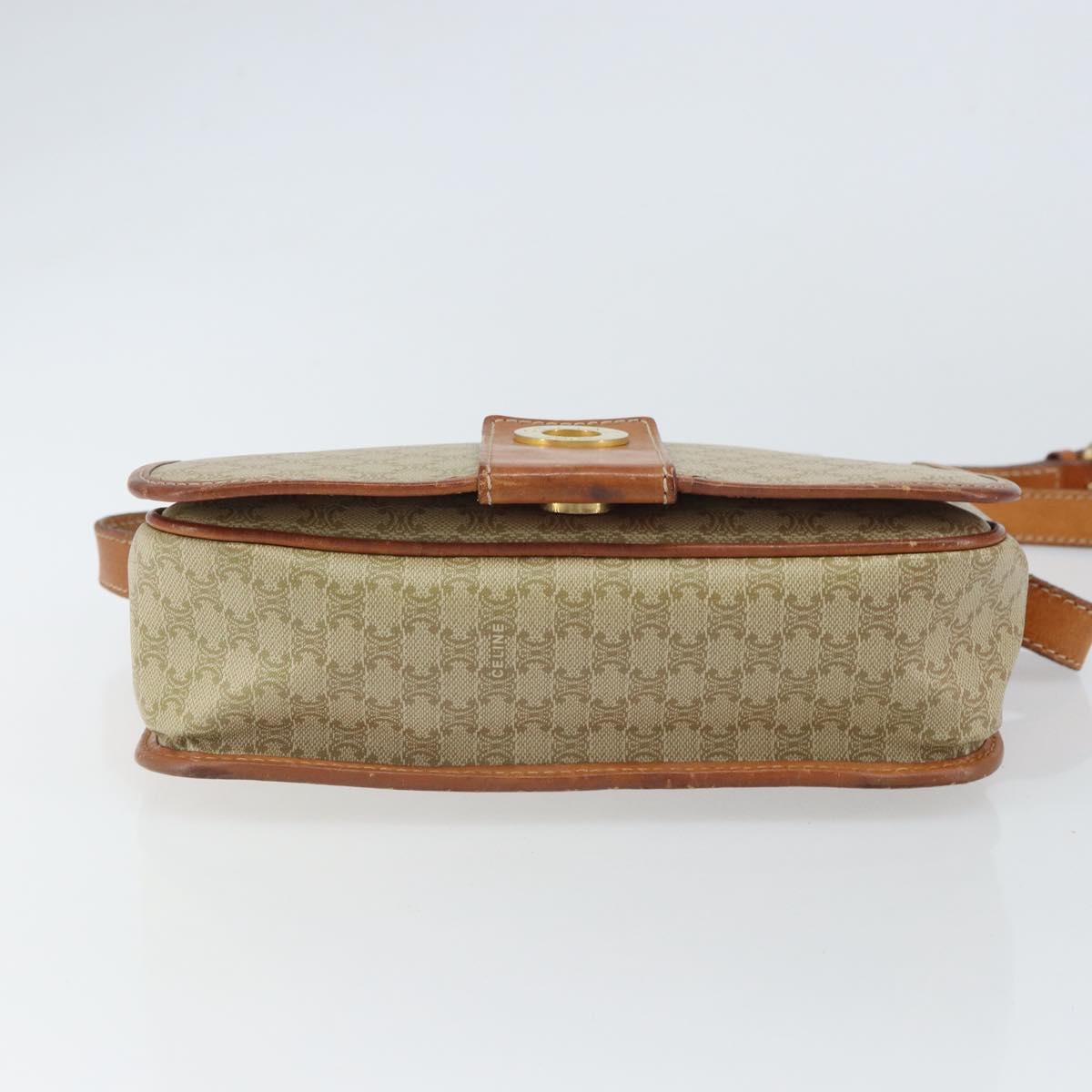 CELINE Macadam Canvas Circle Shoulder Bag Beige Gold Auth 163837