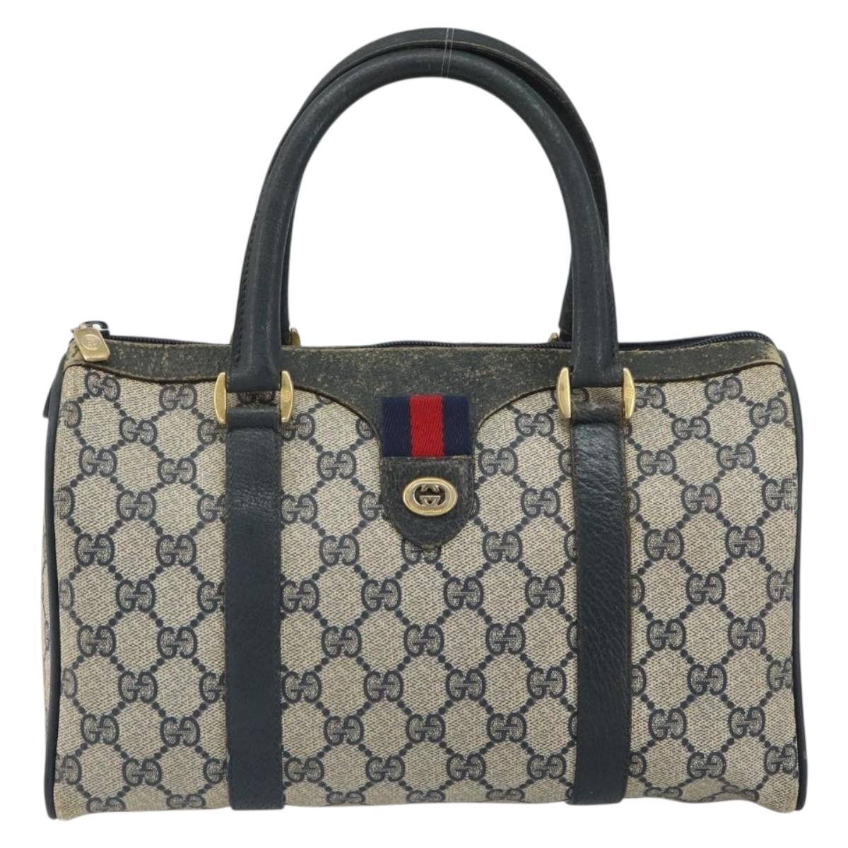 GUCCI GG Supreme Sherry Line Boston Bag PVC Navy Gold 116 02 006 Auth 163838