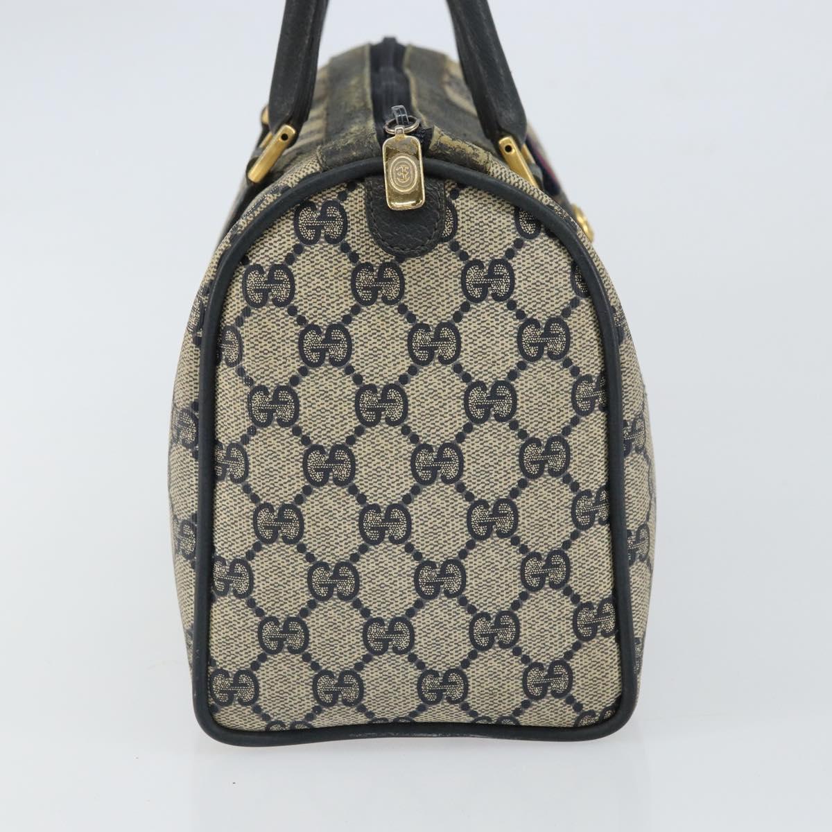 GUCCI GG Supreme Sherry Line Boston Bag PVC Navy Gold 116 02 006 Auth 163838