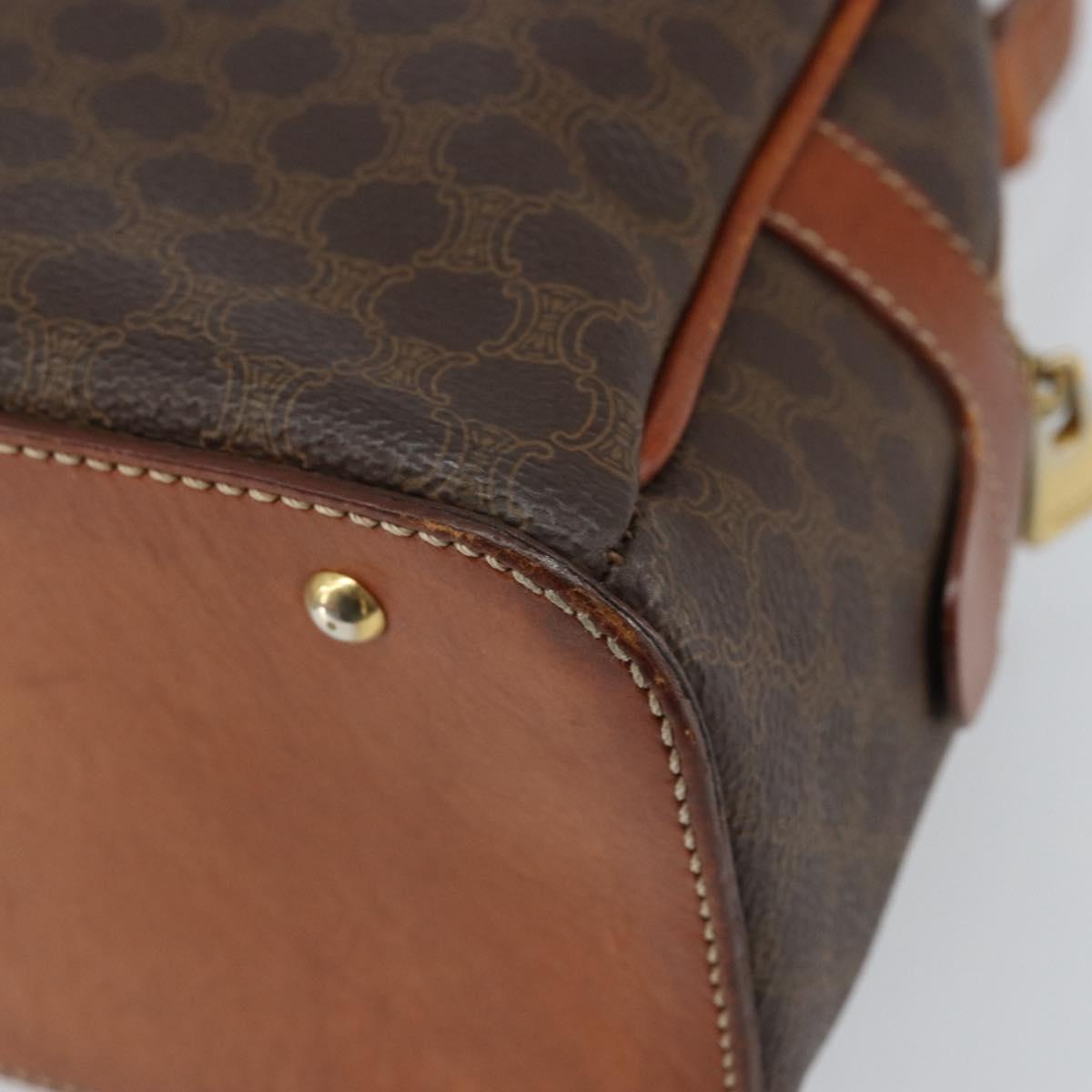 CELINE Macadam Canvas Hand Bag PVC Leather Brown Gold Auth 163842