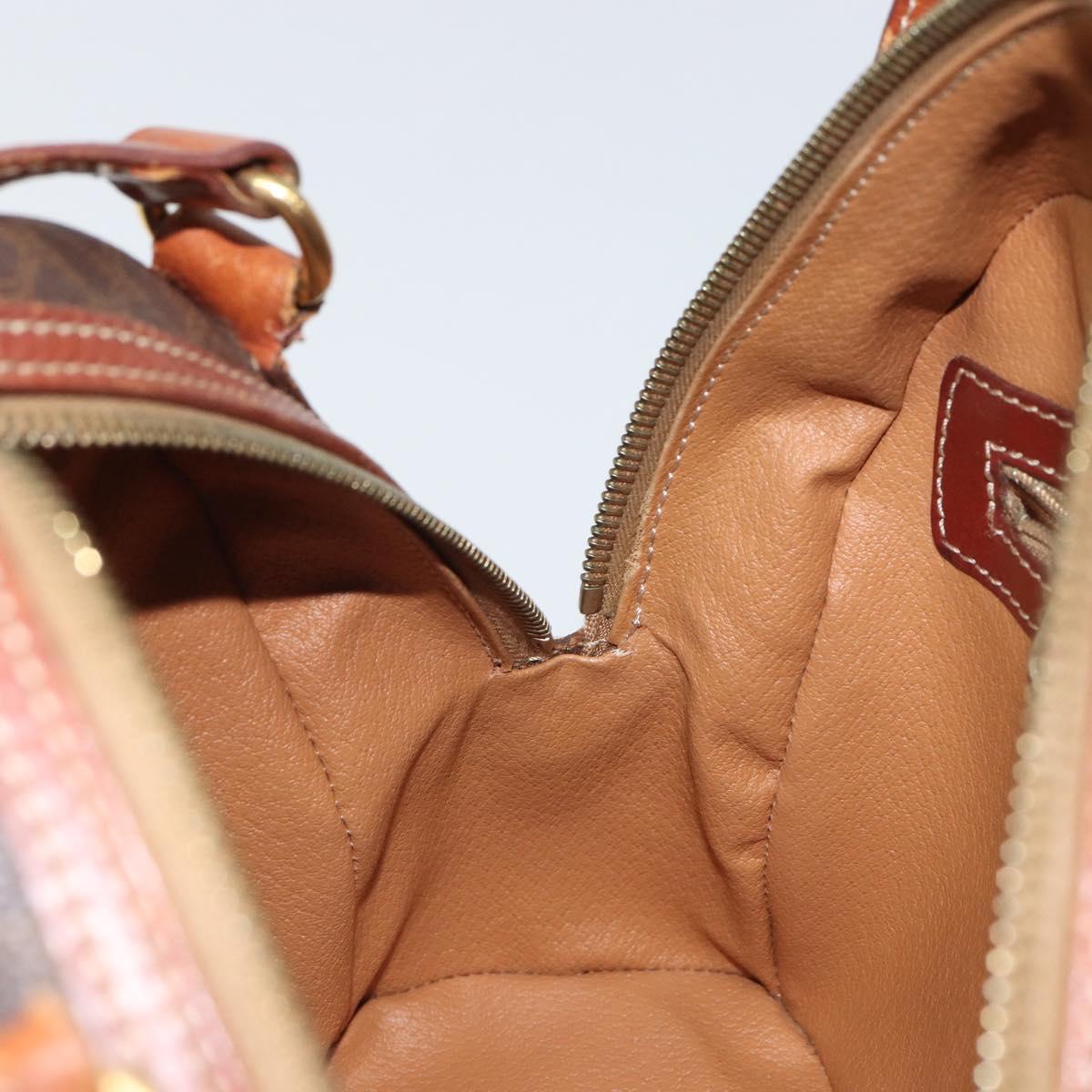 CELINE Macadam Canvas Hand Bag PVC Leather Brown Gold Auth 163842