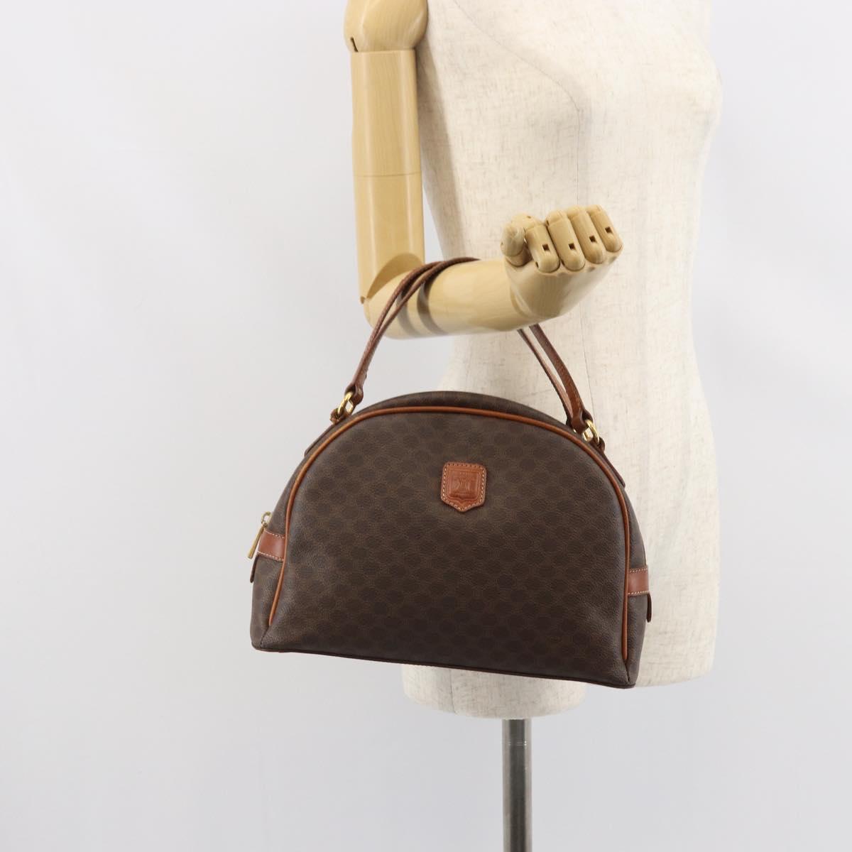 CELINE Macadam Canvas Hand Bag PVC Leather Brown Gold Auth 163842