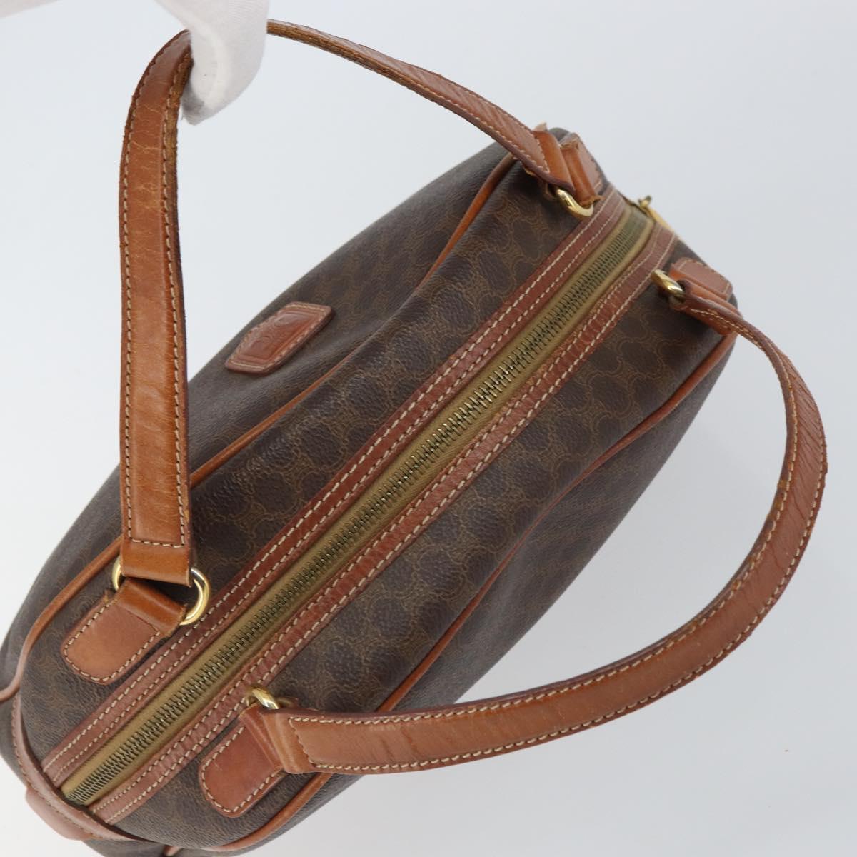 CELINE Macadam Canvas Hand Bag PVC Leather Brown Gold Auth 163842