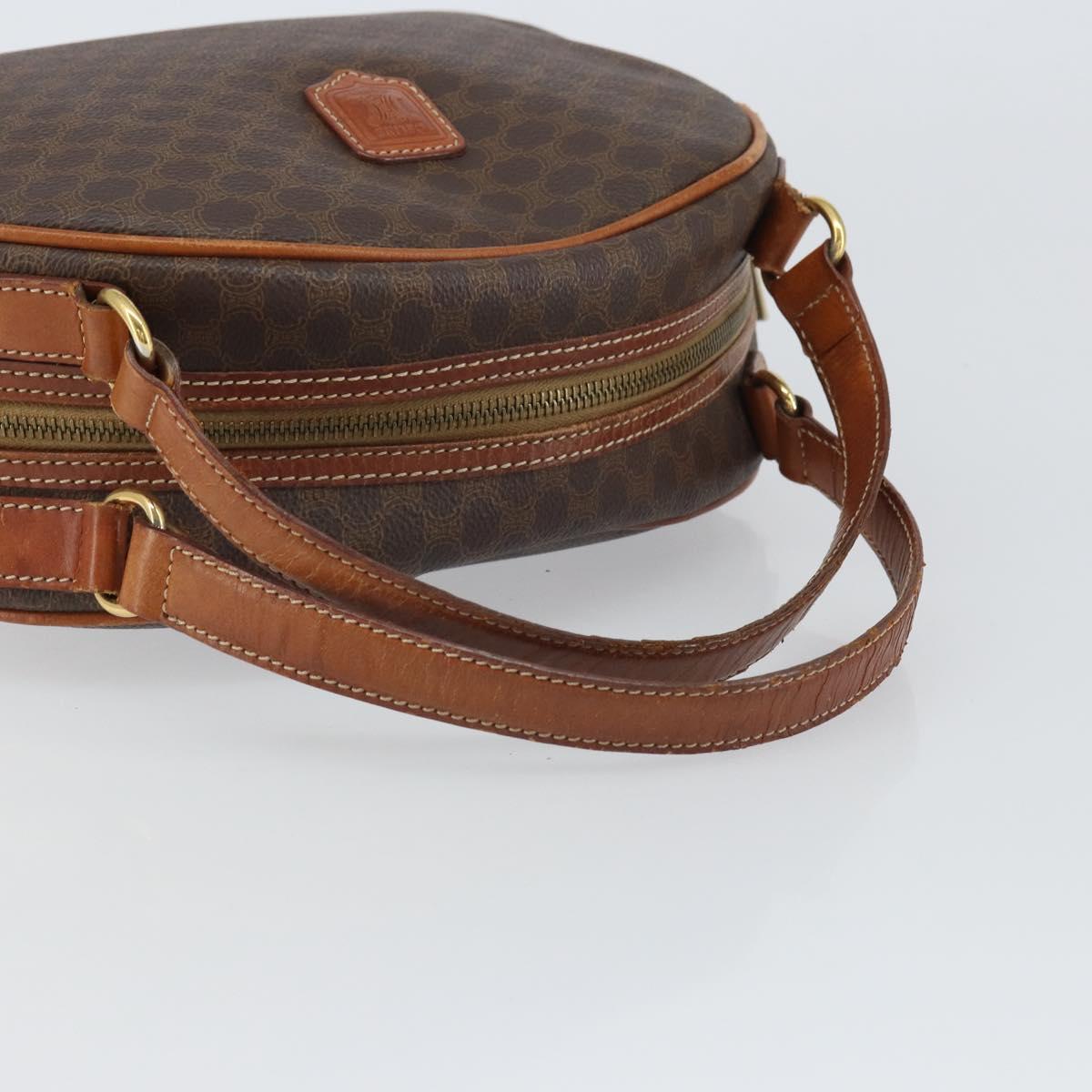 CELINE Macadam Canvas Hand Bag PVC Leather Brown Gold Auth 163842