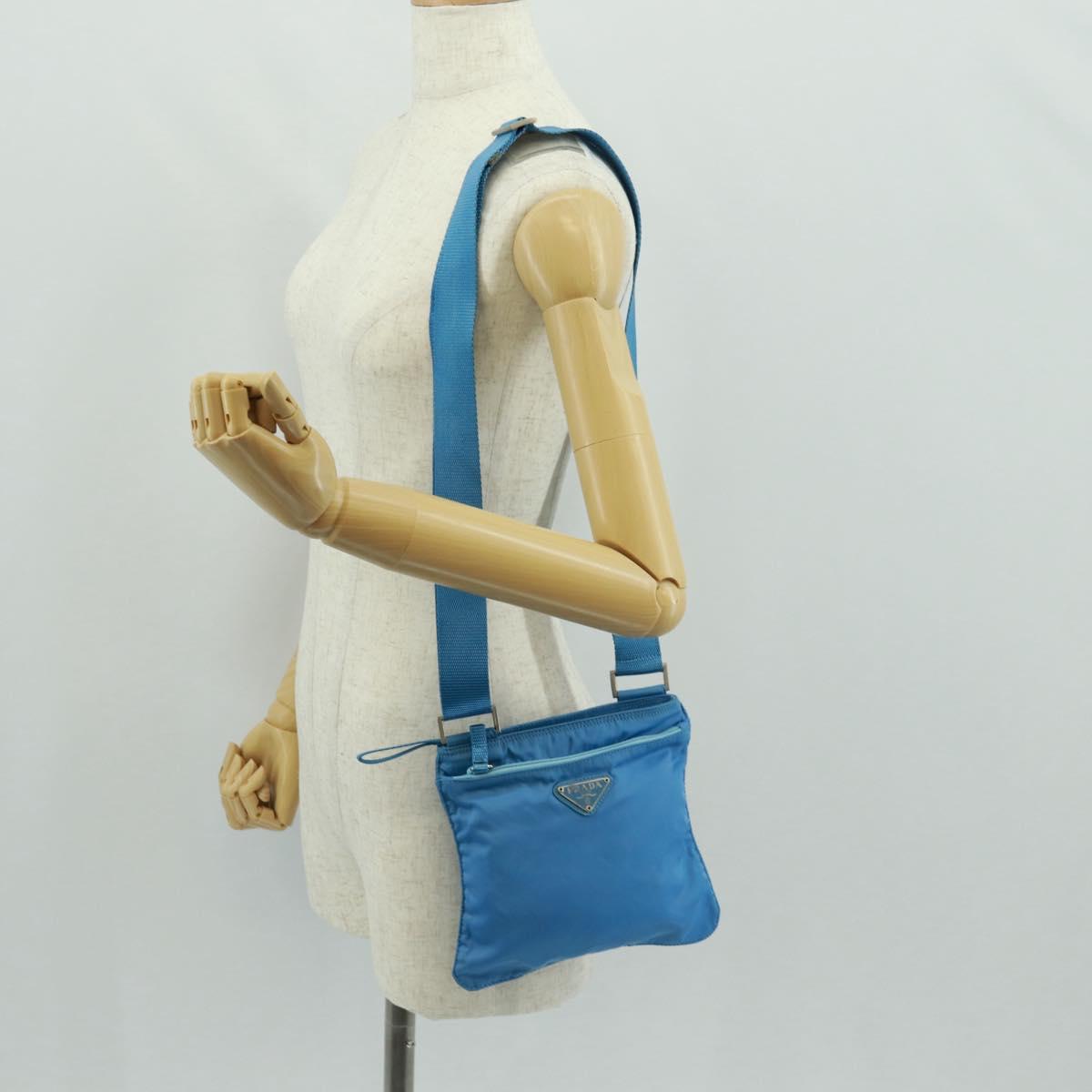 PRADA Shoulder Bag Nylon Blue Silver Auth 163845V