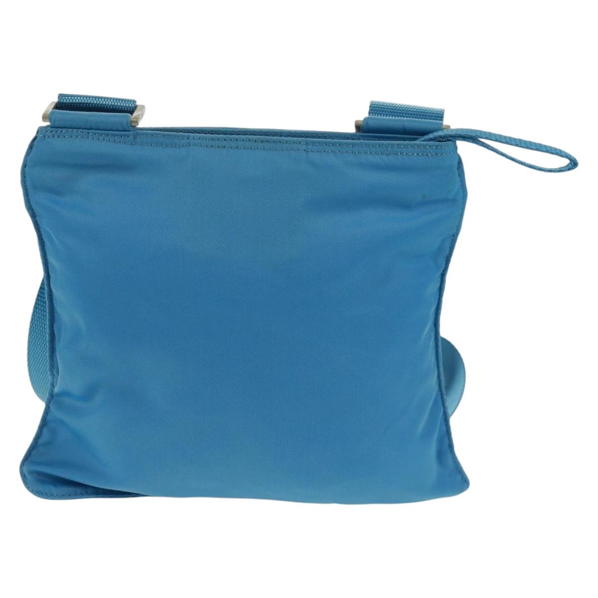 PRADA Shoulder Bag Nylon Blue Silver Auth 163845V