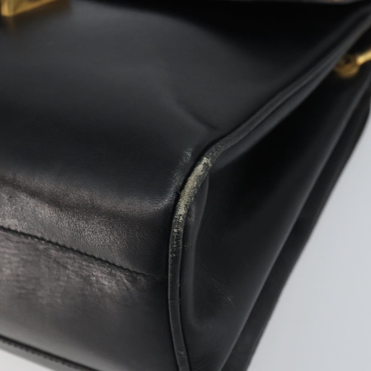 CELINE Horse Carriage Shoulder Bag Leather Black Gold Auth 163847