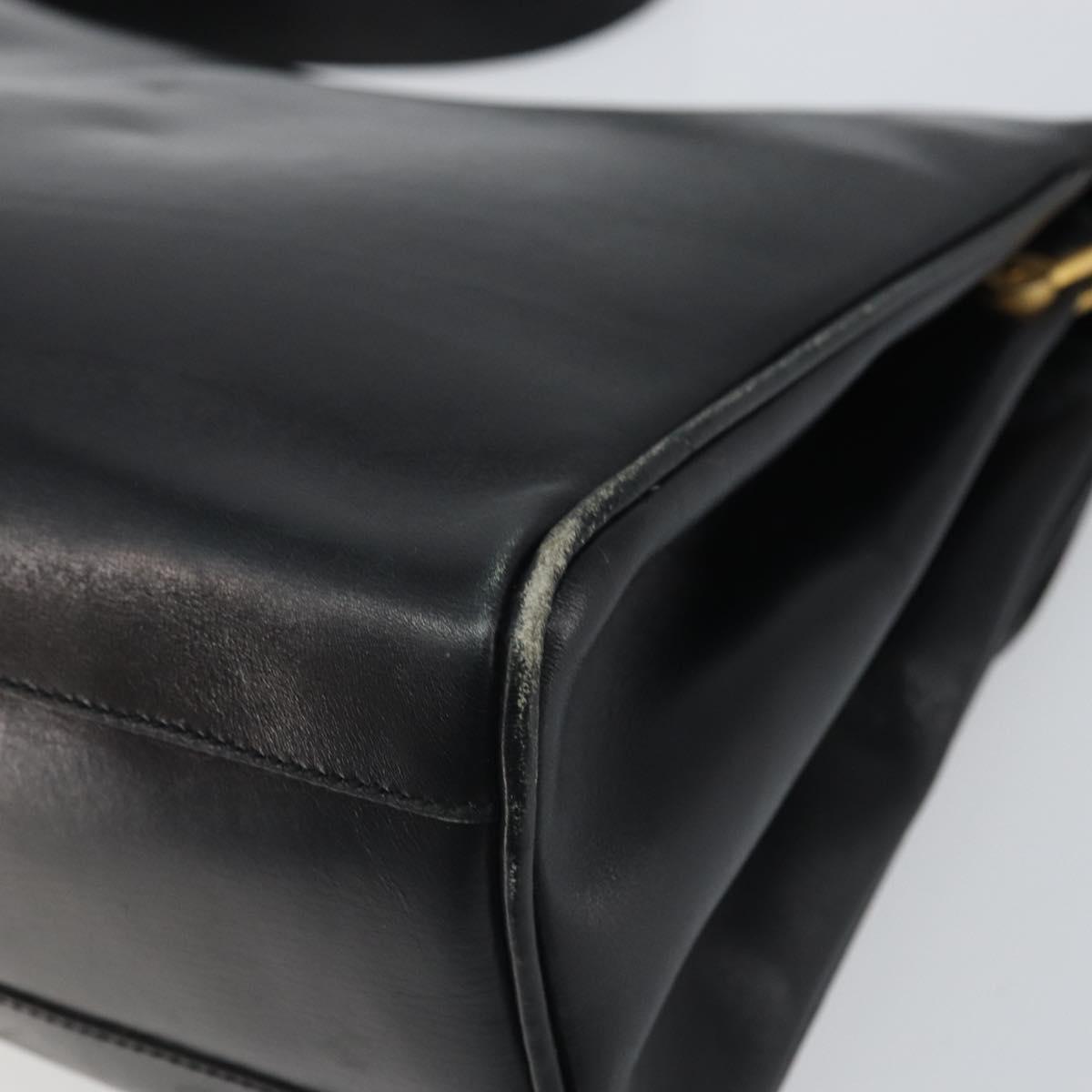 CELINE Horse Carriage Shoulder Bag Leather Black Gold Auth 163847