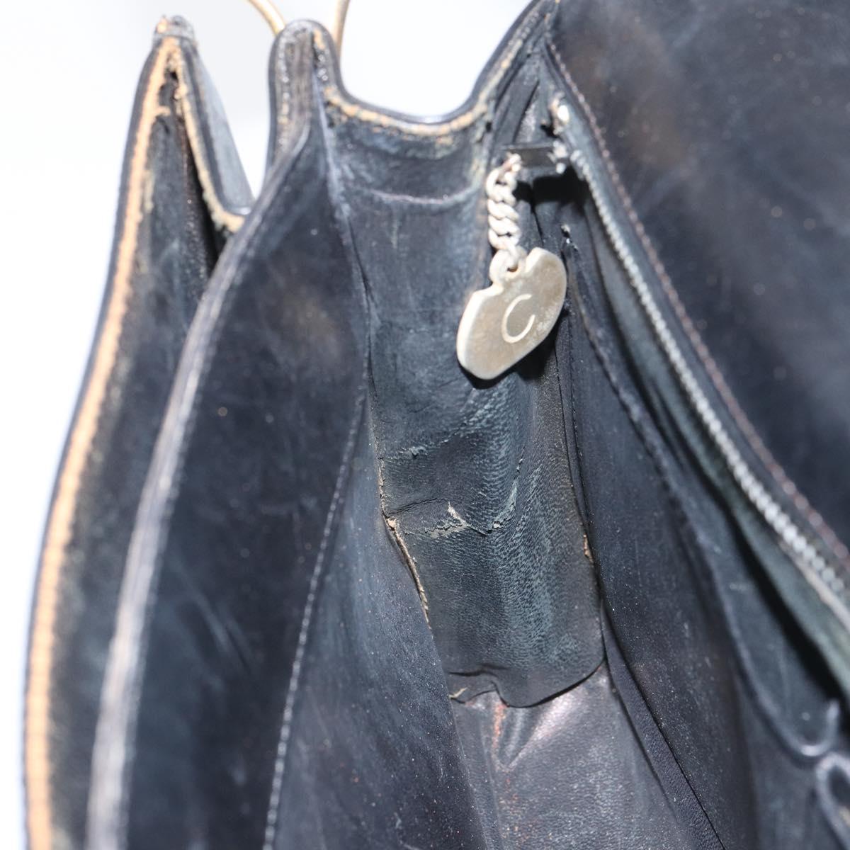 CELINE Horse Carriage Shoulder Bag Leather Black Gold Auth 163847