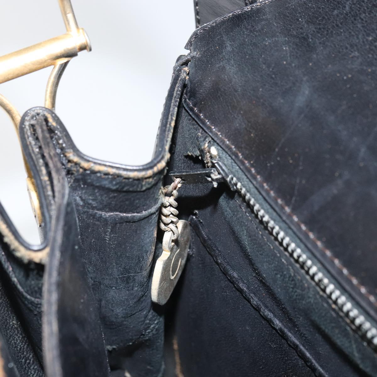 CELINE Horse Carriage Shoulder Bag Leather Black Gold Auth 163847