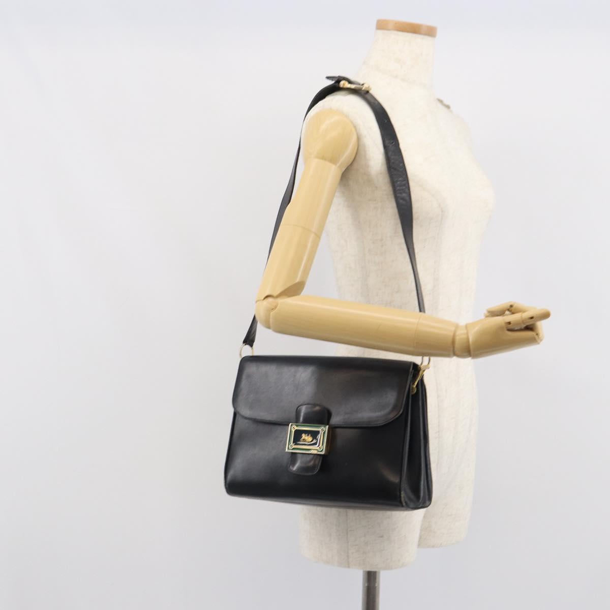 CELINE Horse Carriage Shoulder Bag Leather Black Gold Auth 163847
