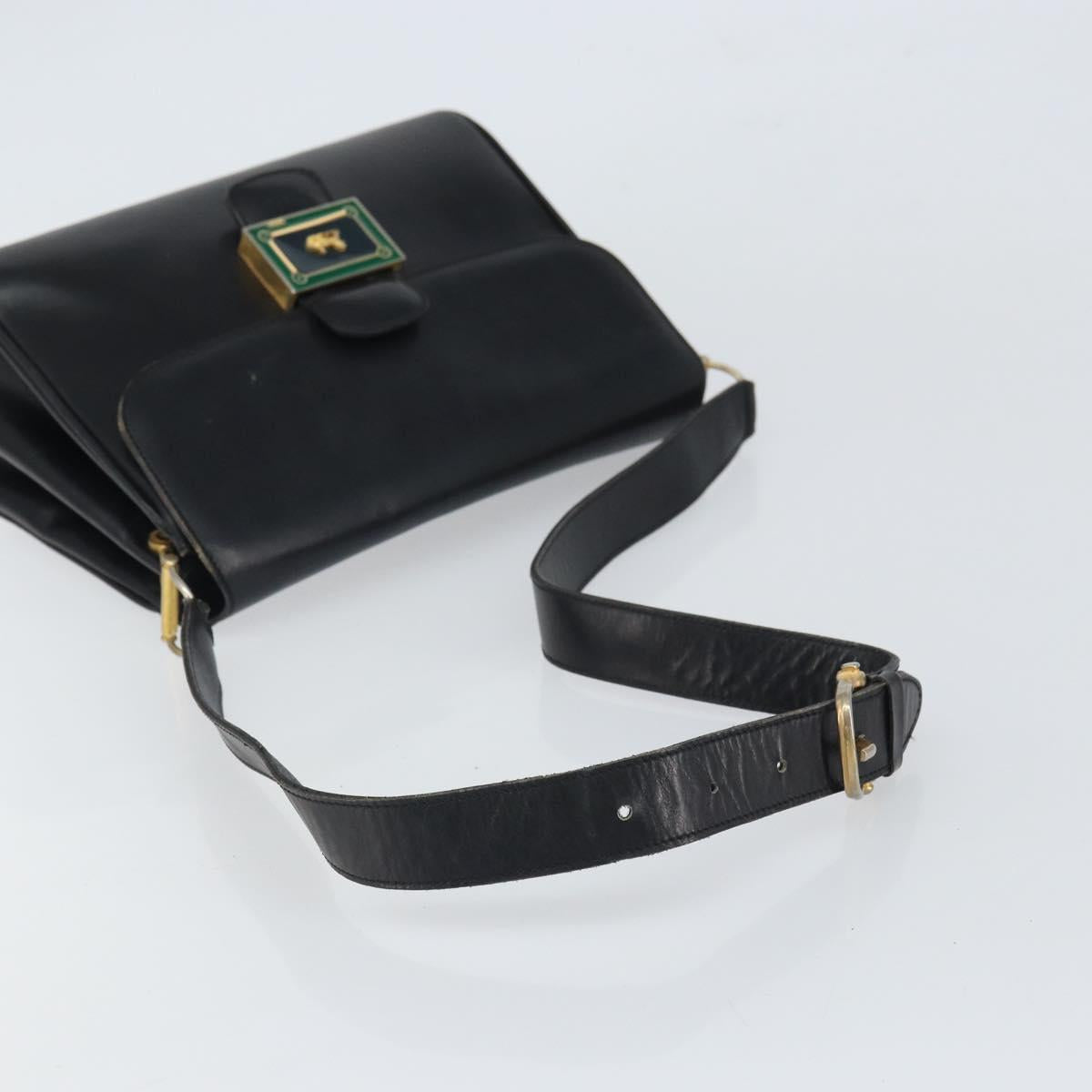 CELINE Horse Carriage Shoulder Bag Leather Black Gold Auth 163847