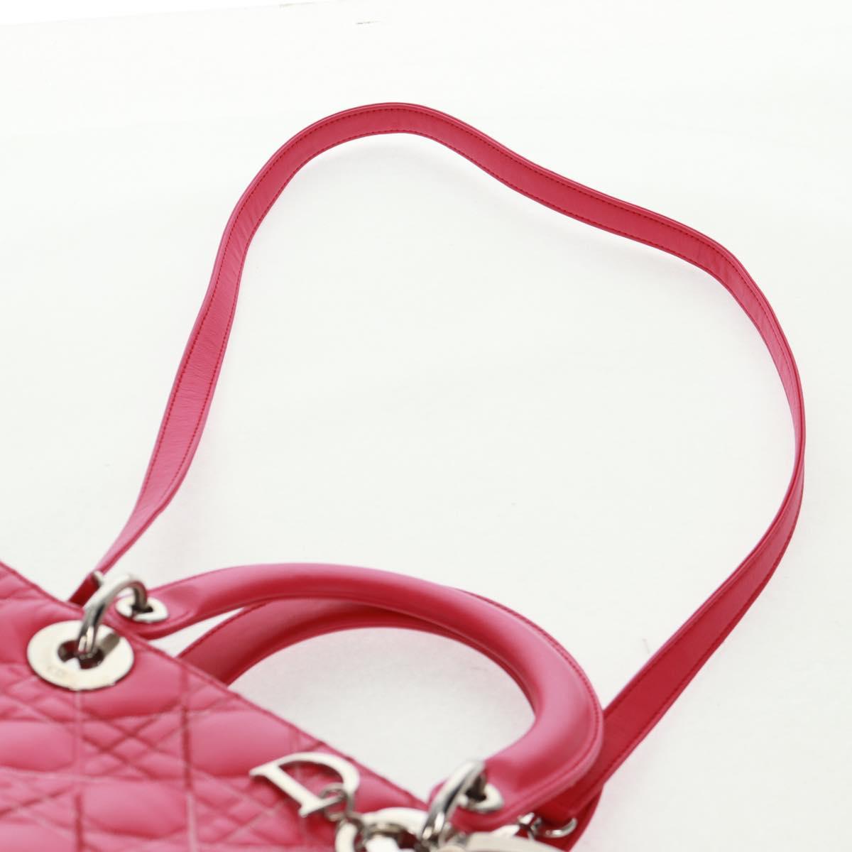 Christian Dior Lady Dior Hand Bag Lamb Skin 2way Pink Silver Auth 163880SAM