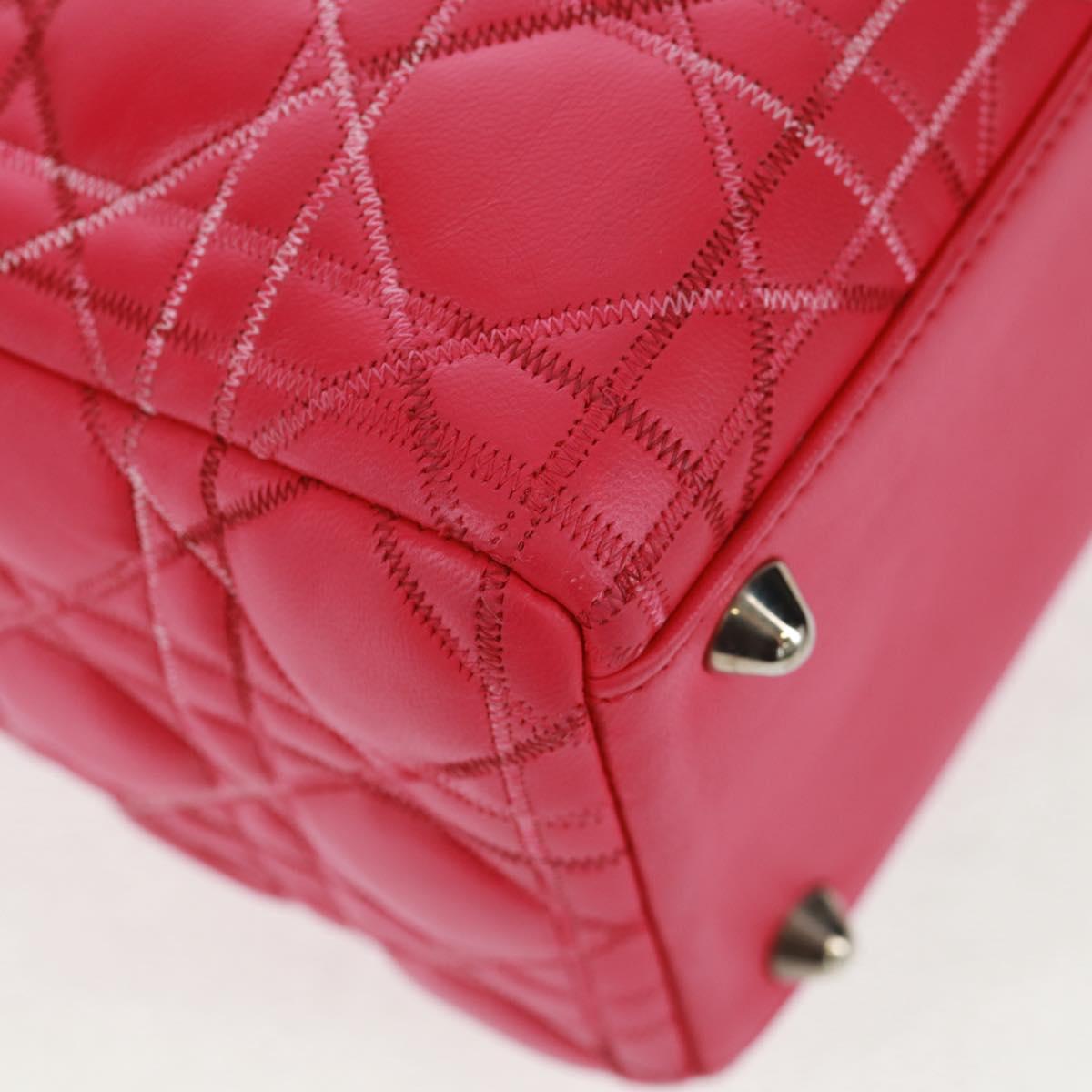 Christian Dior Lady Dior Hand Bag Lamb Skin 2way Pink Silver Auth 163880SAM