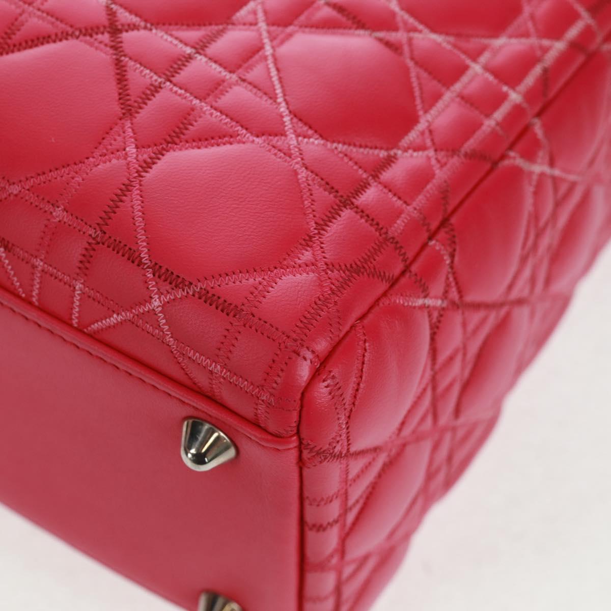 Christian Dior Lady Dior Hand Bag Lamb Skin 2way Pink Silver Auth 163880SAM