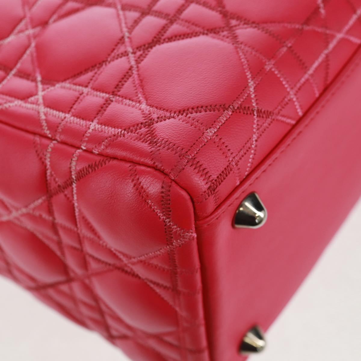 Christian Dior Lady Dior Hand Bag Lamb Skin 2way Pink Silver Auth 163880SAM