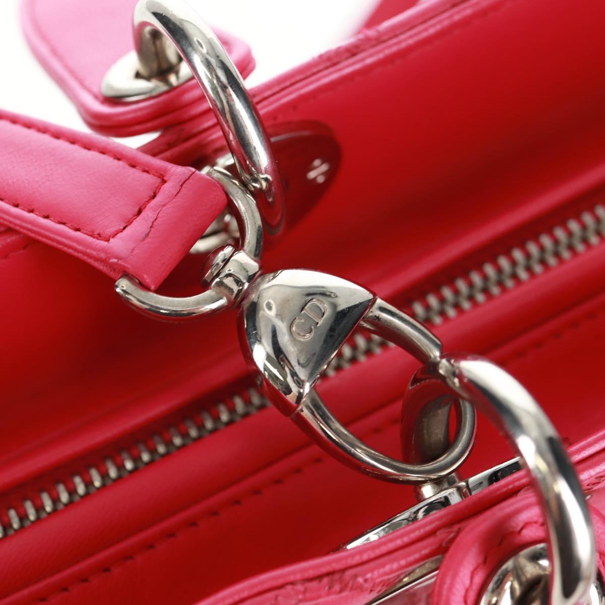 Christian Dior Lady Dior Hand Bag Lamb Skin 2way Pink Silver Auth 163880SAM