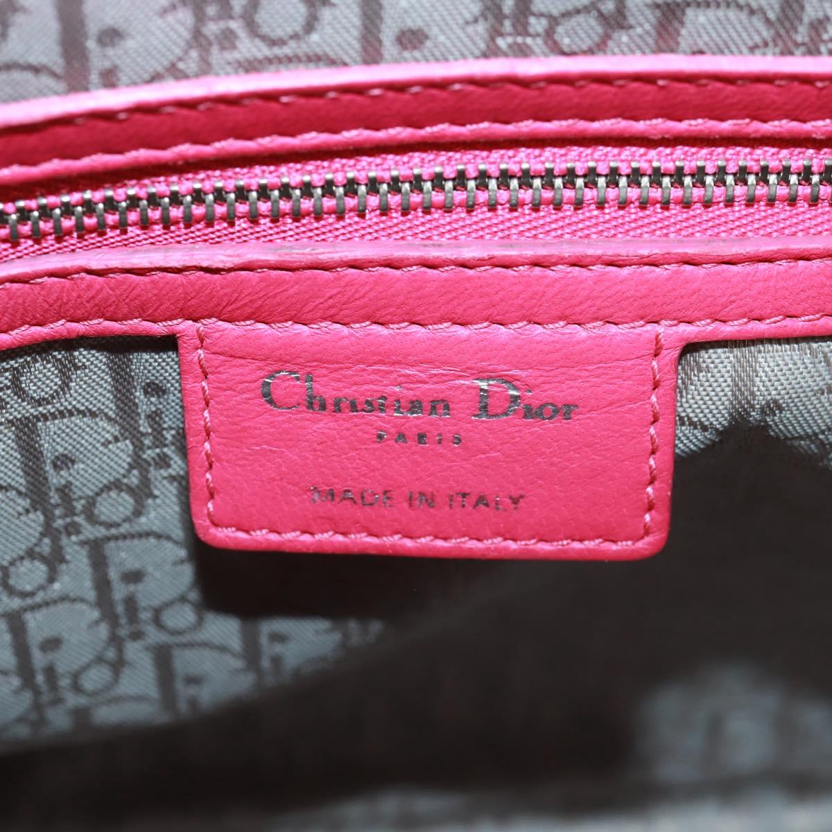 Christian Dior Lady Dior Hand Bag Lamb Skin 2way Pink Silver Auth 163880SAM