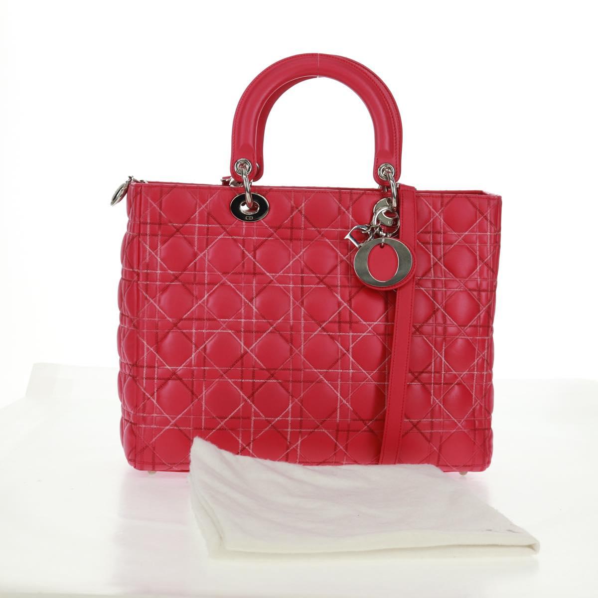 Christian Dior Lady Dior Hand Bag Lamb Skin 2way Pink Silver Auth 163880SAM