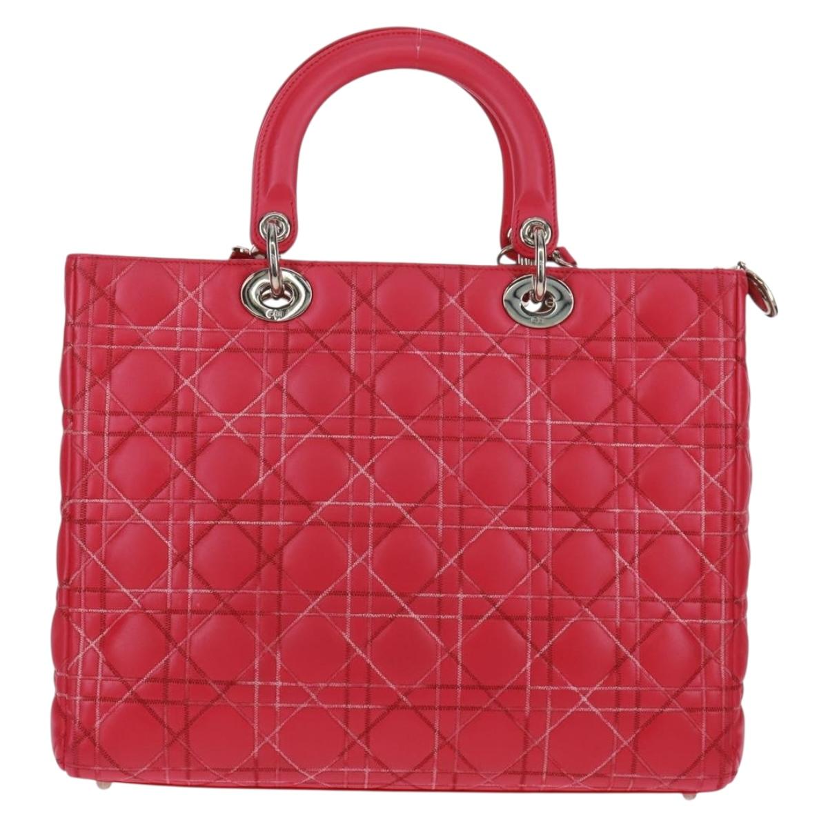 Christian Dior Lady Dior Hand Bag Lamb Skin 2way Pink Silver Auth 163880SAM