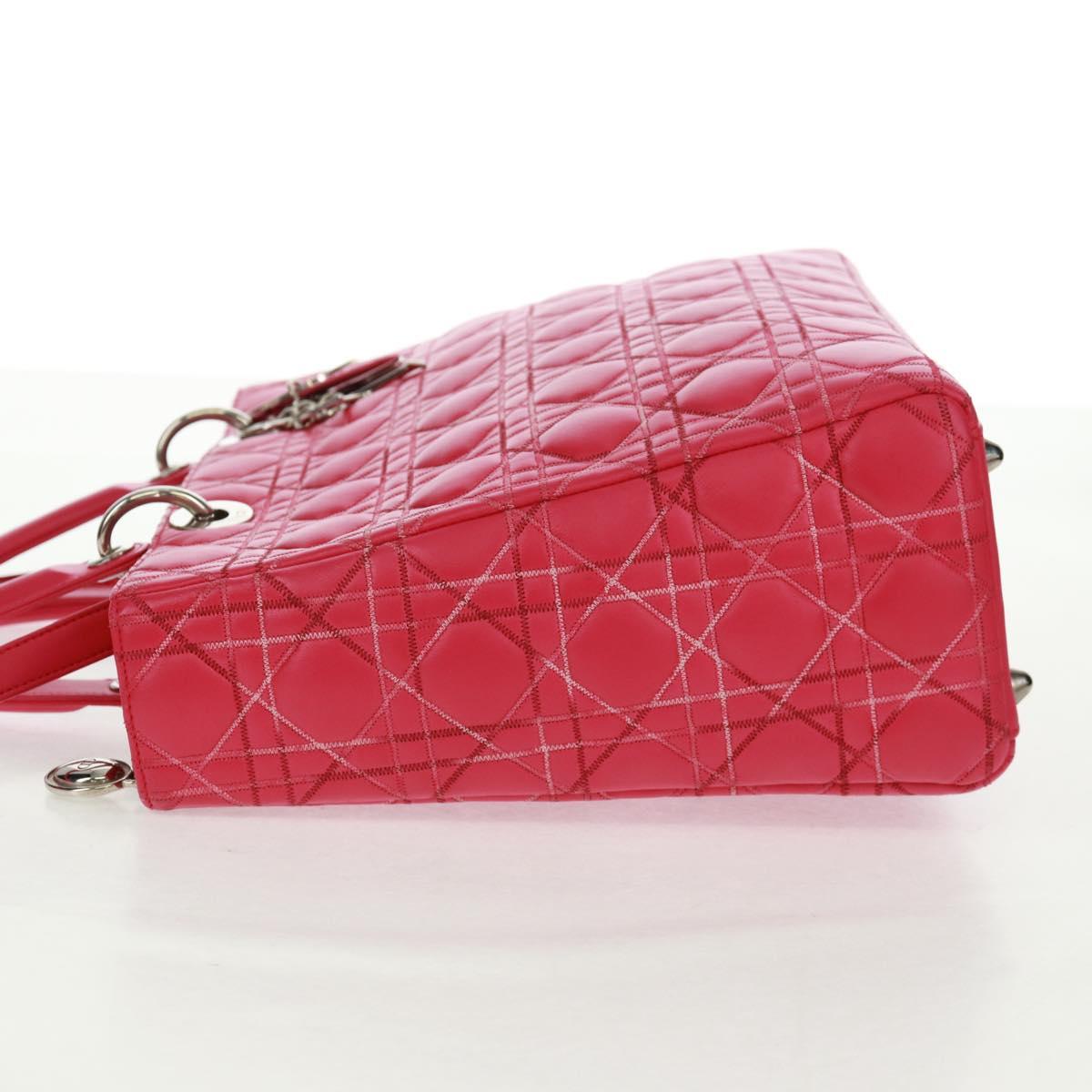 Christian Dior Lady Dior Hand Bag Lamb Skin 2way Pink Silver Auth 163880SAM