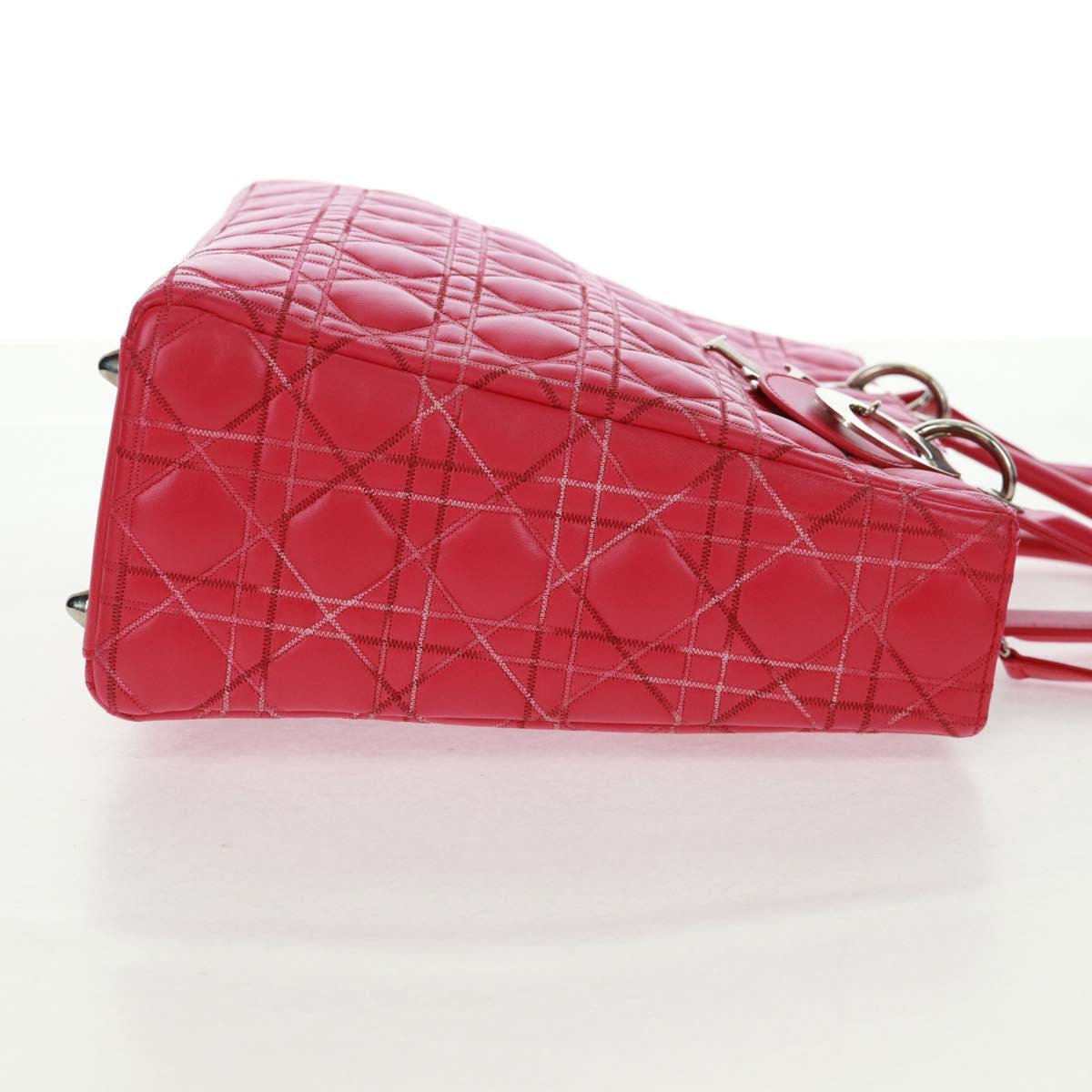 Christian Dior Lady Dior Hand Bag Lamb Skin 2way Pink Silver Auth 163880SAM