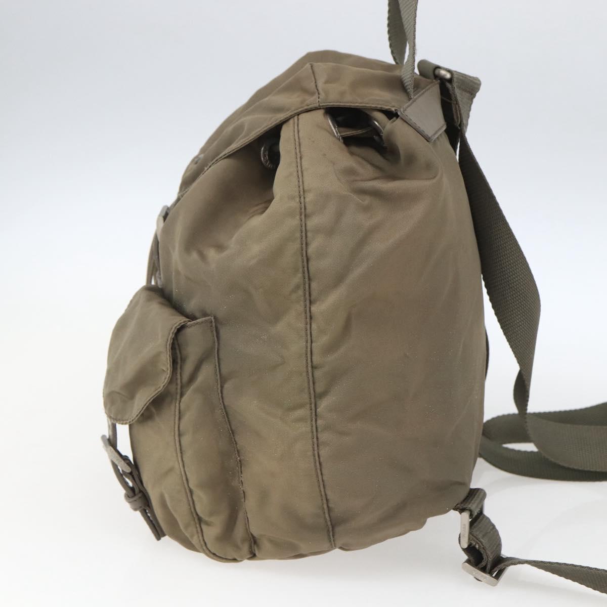 PRADA Backpack Nylon Khaki Silver Auth 163902