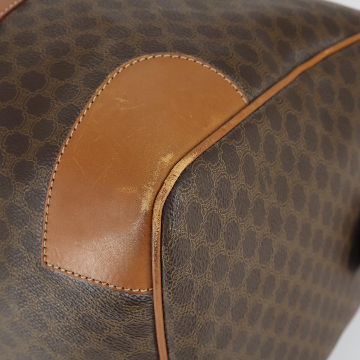 CELINE Macadam Canvas Boston Bag PVC Leather Brown Gold Auth 163903