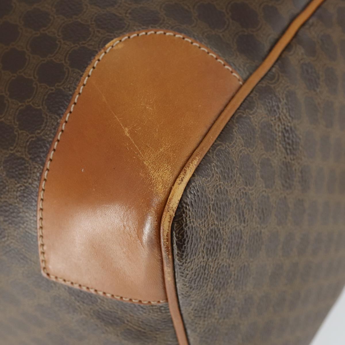 CELINE Macadam Canvas Boston Bag PVC Leather Brown Gold Auth 163903