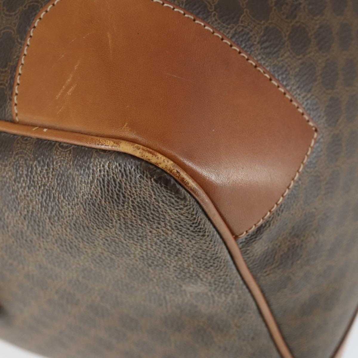 CELINE Macadam Canvas Boston Bag PVC Leather Brown Gold Auth 163903