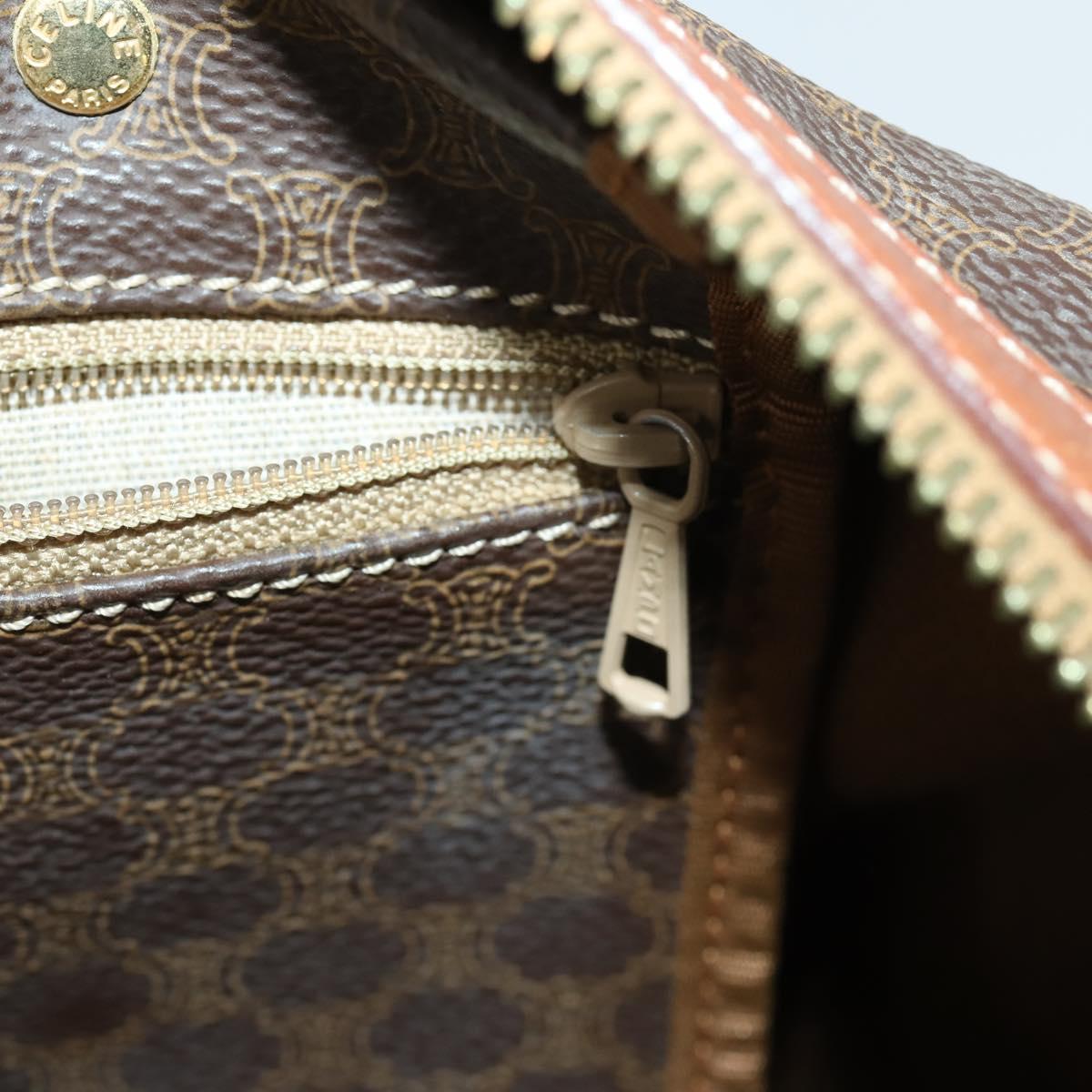 CELINE Macadam Canvas Boston Bag PVC Leather Brown Gold Auth 163903