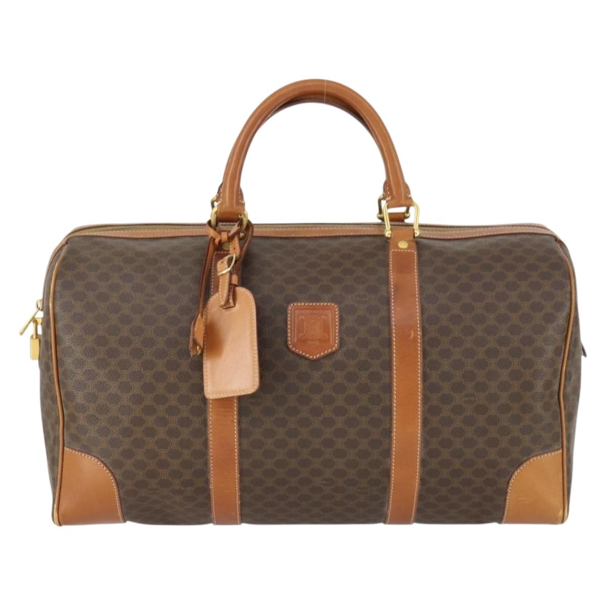 CELINE Macadam Canvas Boston Bag PVC Leather Brown Gold Auth 163903