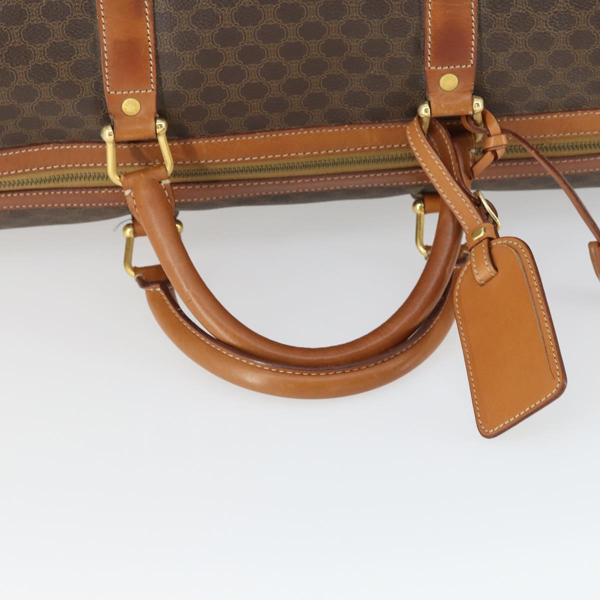 CELINE Macadam Canvas Boston Bag PVC Leather Brown Gold Auth 163903
