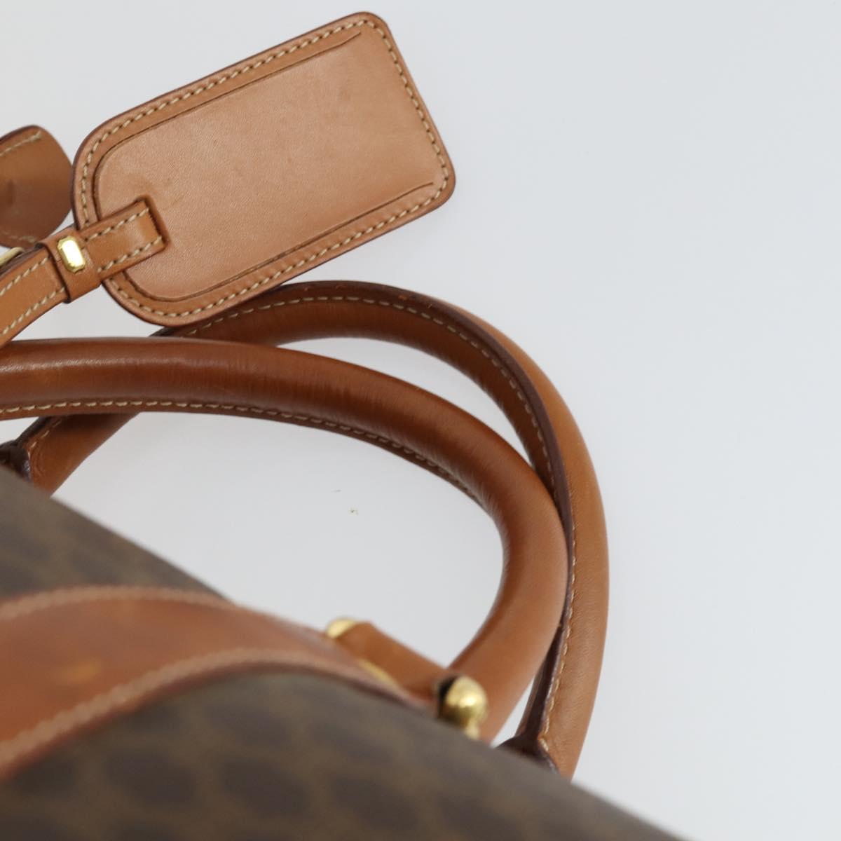 CELINE Macadam Canvas Boston Bag PVC Leather Brown Gold Auth 163903
