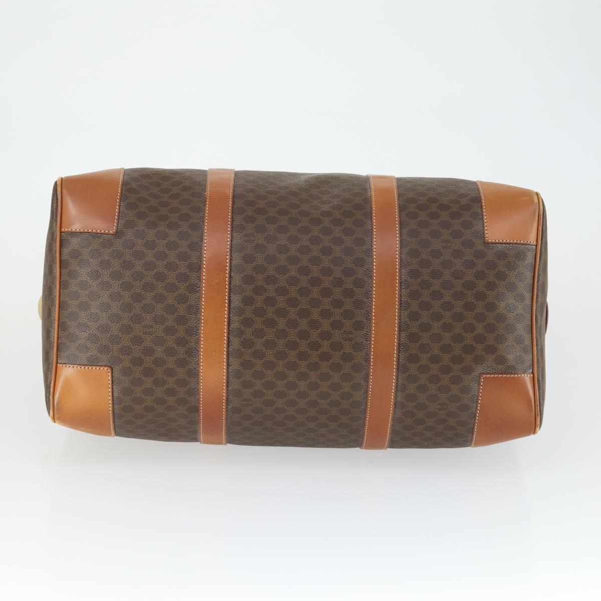 CELINE Macadam Canvas Boston Bag PVC Leather Brown Gold Auth 163903