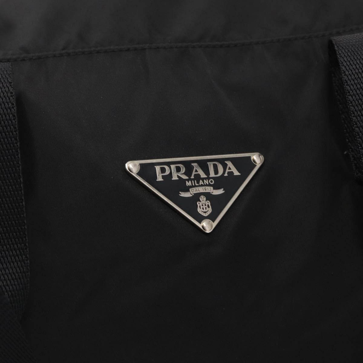 PRADA Boston Bag Nylon 2way Black Silver Auth 163905A