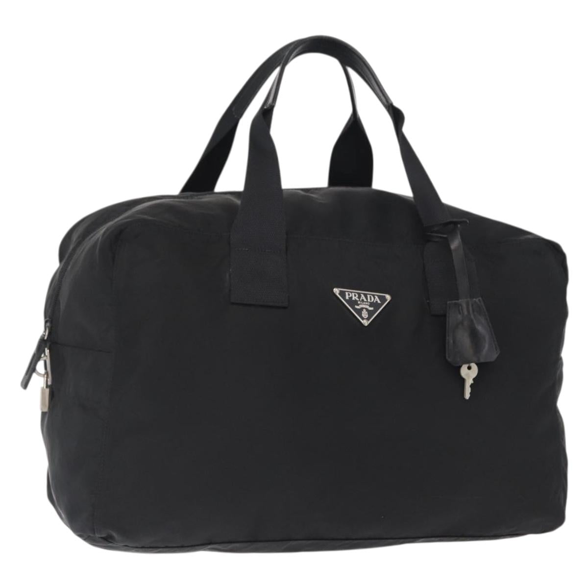 PRADA Boston Bag Nylon 2way Black Silver Auth 163905A