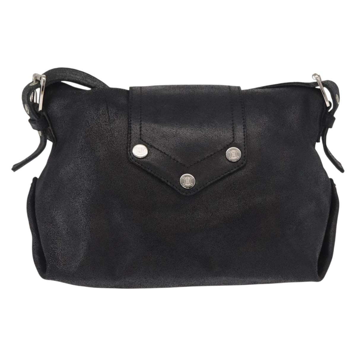 CELINE Shoulder Bag Leather Black Gold Auth 163914