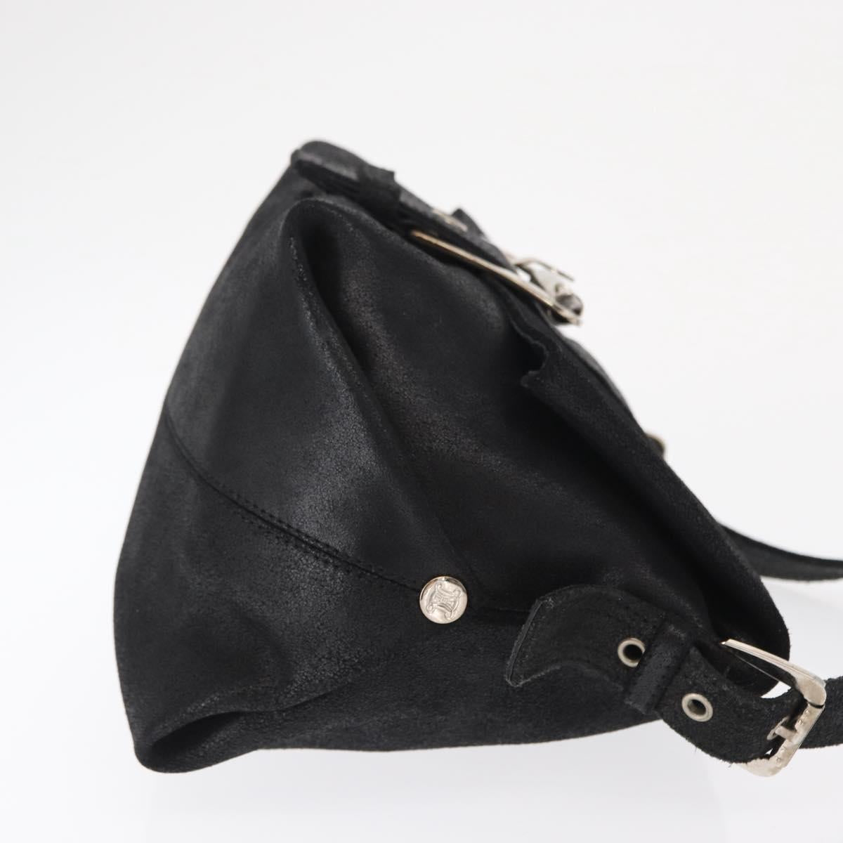 CELINE Shoulder Bag Leather Black Gold Auth 163914