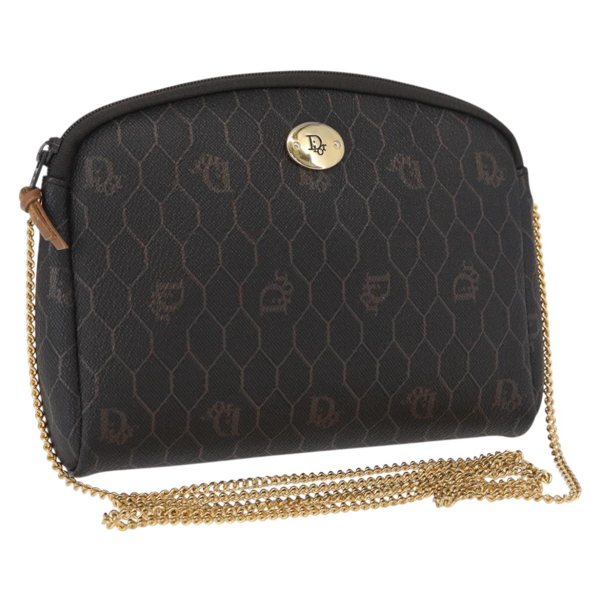 Christian Dior Honeycomb Canvas Shoulder Bag PVC Gray Gold Auth 163916