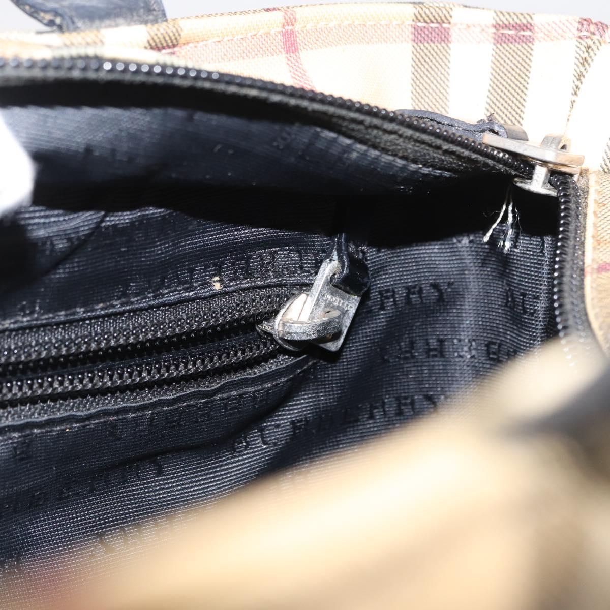BURBERRY Nova Check Hand Bag PVC Beige Silver Auth 163918