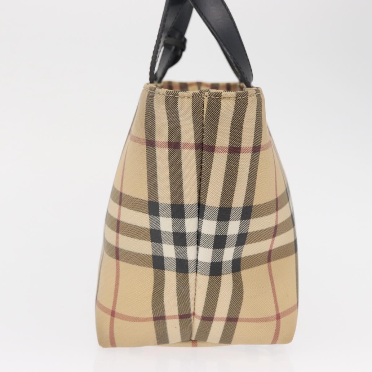 BURBERRY Nova Check Hand Bag PVC Beige Silver Auth 163918