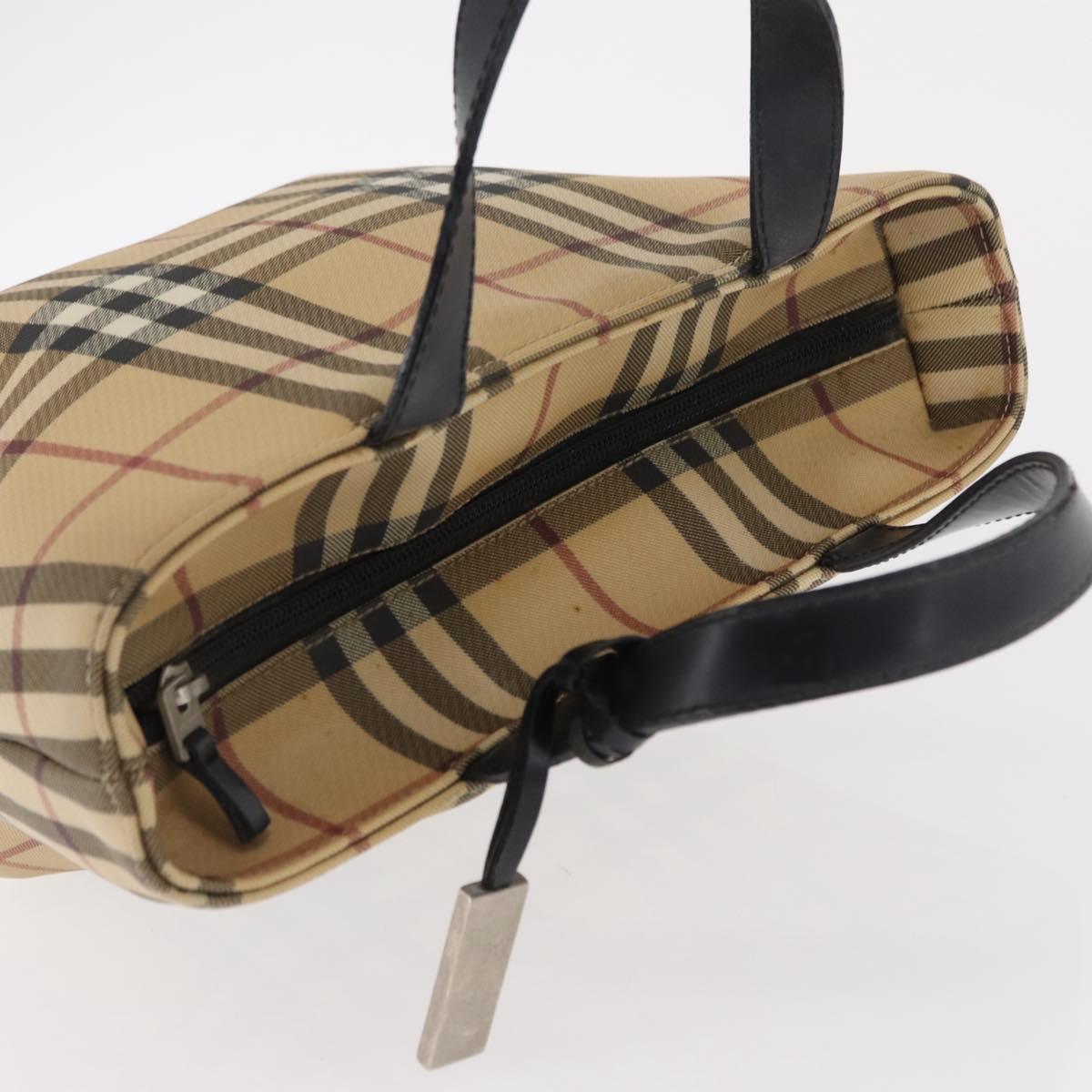 BURBERRY Nova Check Hand Bag PVC Beige Silver Auth 163918