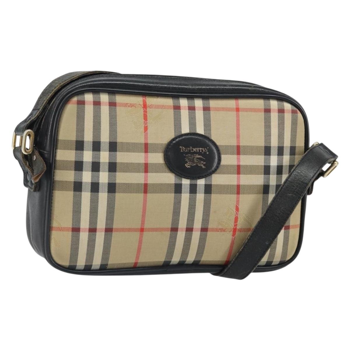 Burberrys Nova Check Shoulder Bag Canvas Beige Gold Auth 163922