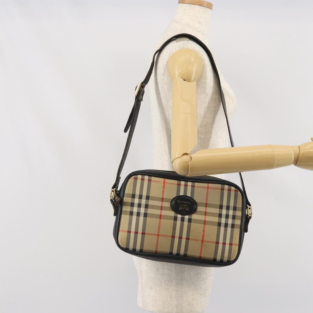 Burberrys Nova Check Shoulder Bag Canvas Beige Gold Auth 163922